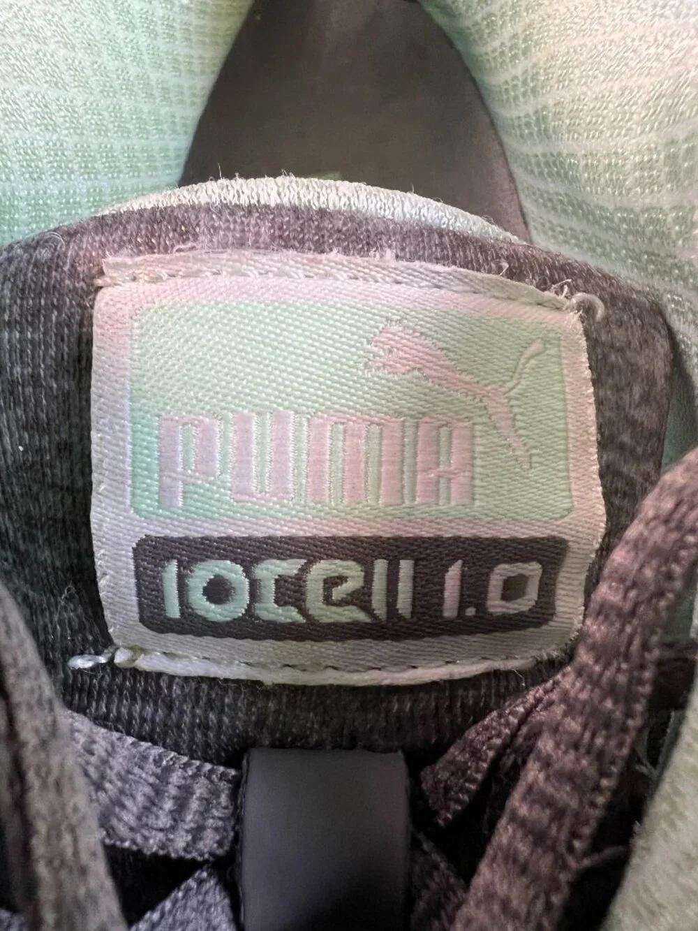 Puma 10Cell Women’s Size 6.5 Steel Gray/Drizzle/Bay Colorway Mint Green Accents